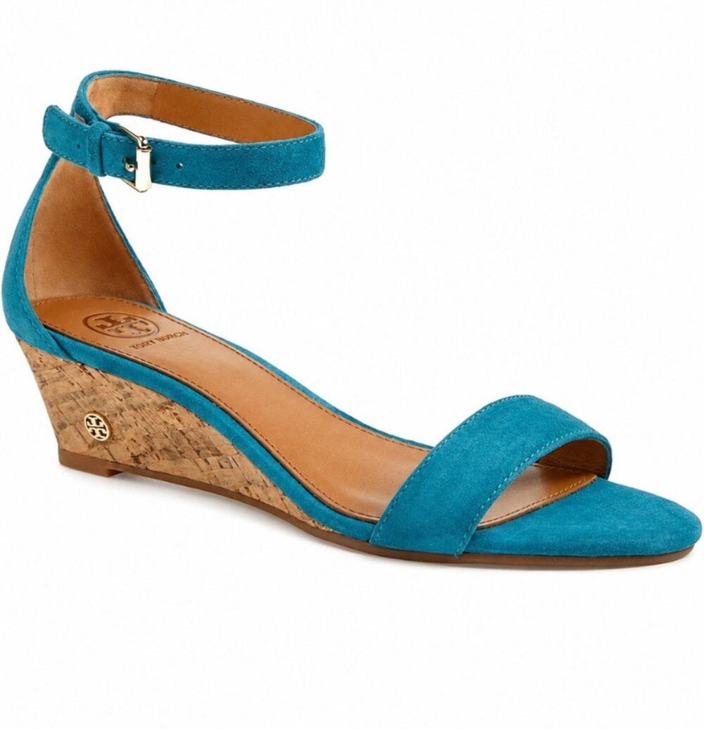 Tory Burch Women’s suede leather ankle-strap open toe wedge sandal size 6